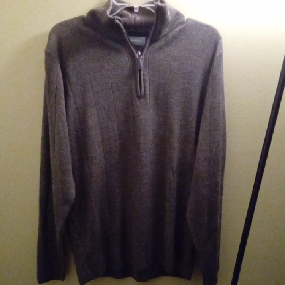 Mens L Oscar de la Renta Charcoal Zip-Up Sweater Lightweight Turtleneck Ribbed